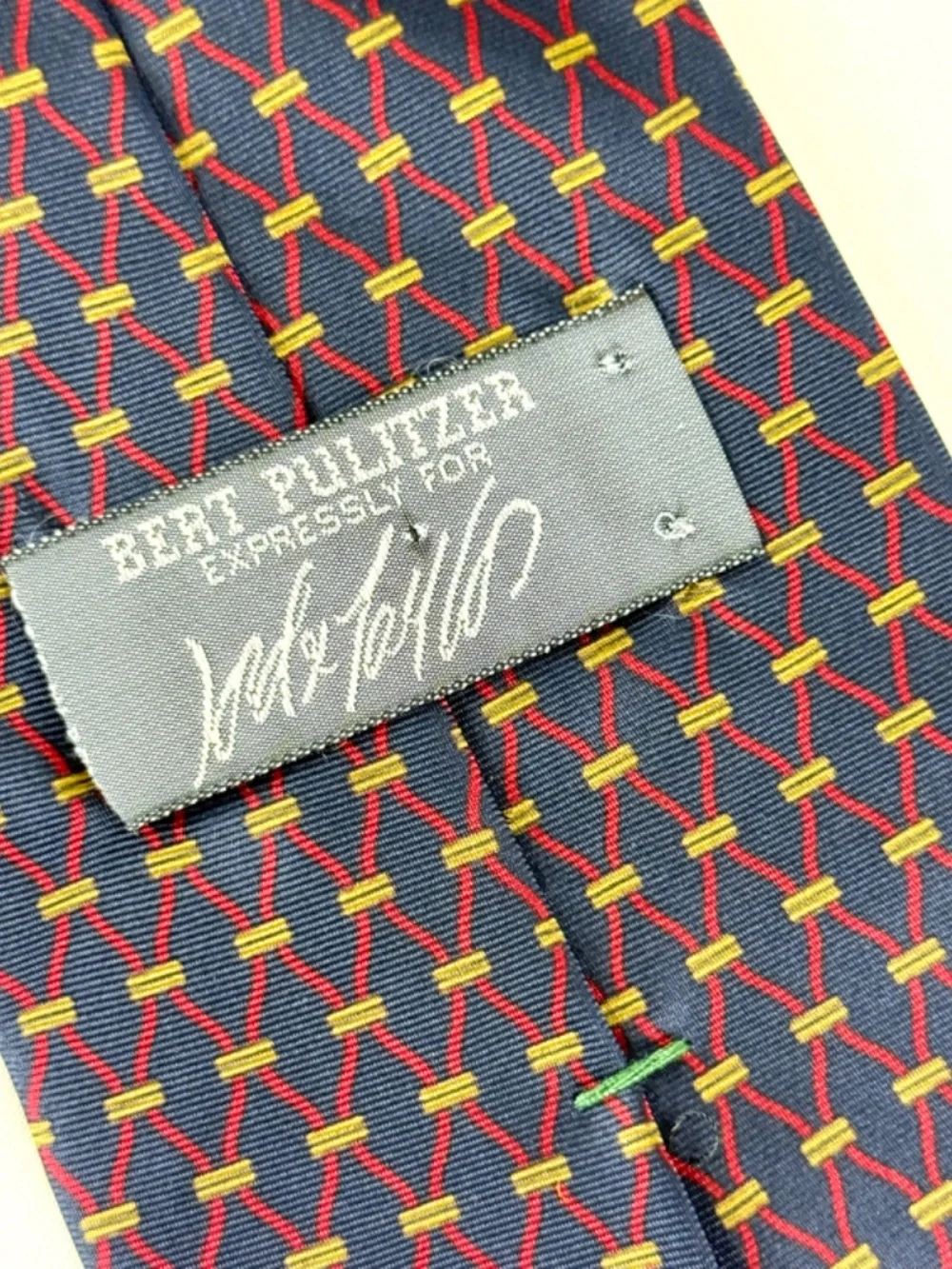 1990s Bert Pulitzer Lord and Taylor Mens Necktie Navy Blue Silk Tie Geometric